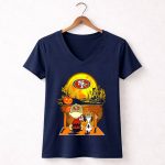 San Francisco 49ers Snoopy Charlie Brown Pumpkin Halloween Moon Scene 5 Womens V Neck