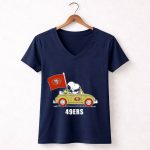 San Francisco 49ers Snoopy Driving Car With Sf Flag 5 Womens V Neck