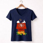 San Francisco 49ers Snoopy Halloween Pumpkins Football Helmet 5 Womens V Neck