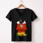 San Francisco 49ers Snoopy Halloween Pumpkins Football Helmet 7 Womens V Neck