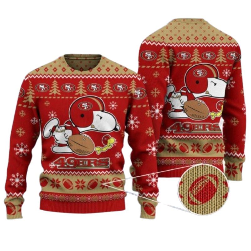 San Francisco 49Ers Snoopy Pattern Christmas Ugly Sweater 1.Jpg