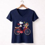 San Francisco 49ers Snoopy Riding Bike with Flowers 5 Womens V Neck