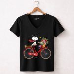 San Francisco 49ers Snoopy Riding Bike with Flowers 7 Womens V Neck