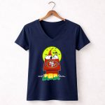 San Francisco 49ers Snoopy Woodstock Halloween Moon Jack O Lanterns 5 Womens V Neck