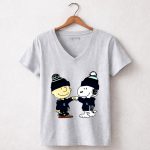 Seattle Kraken Snoopy and Charlie Brown Fist Bump 7 Womens V Neck.jpg