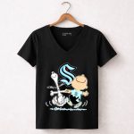 Seattle Kraken Snoopy and Charlie Brown dancing 7 Womens V Neck.jpg