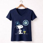 Seattle Mariners Snoopy Pilgrim Hat 5 Womens V Neck.jpg