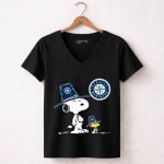 Seattle Mariners Snoopy Pilgrim Hat 7 Womens V Neck.jpg