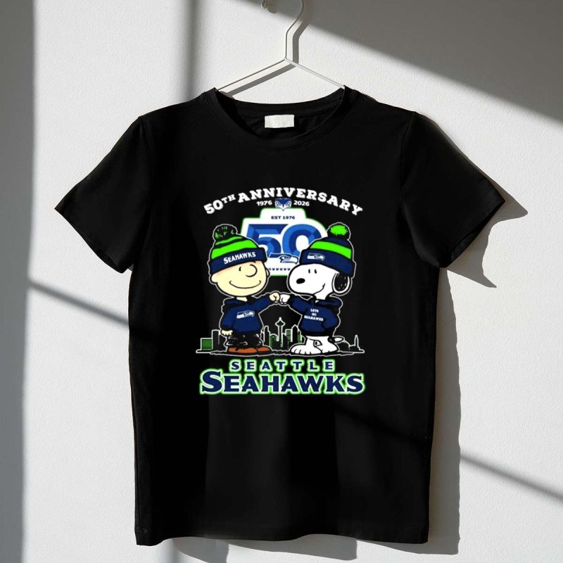Seattle Seahawks 50Th Anniversary 1976 2026 Snoopy And Charlie Brown High Fight 1 T Shirt 1.Jpg