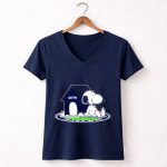 Seattle Seahawks Fan Forever with Snoopy Sitting by Doghouse 5 Womens V Neck