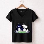 Seattle Seahawks Fan Forever with Snoopy Sitting by Doghouse 7 Womens V Neck