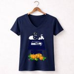 Seattle Seahawks Snoopy Doghouse Halloween Pumpkins 5 Womens V Neck