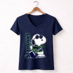 Seattle Seahawks Snoopy Football 5 Womens V Neck