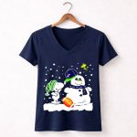 Seattle Seahawks Snoopy Snowman Hat Winter Football Scene 5 Womens V Neck