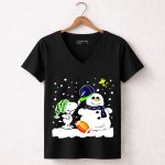 Seattle Seahawks Snoopy Snowman Hat Winter Football Scene 7 Womens V Neck