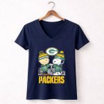 Snoopy And Charlie Brown Green Bay Packers Football Skyline 5 Womens V Neck