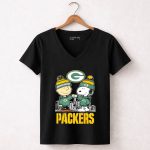 Snoopy And Charlie Brown Green Bay Packers Football Skyline 7 Womens V Neck