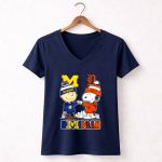 Snoopy And Charlie Brown Michigan Sports Wolverines X Detroit Tigers Skyline 5 Womens V Neck.jpg