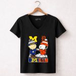 Snoopy And Charlie Brown Michigan Sports Wolverines X Detroit Tigers Skyline 7 Womens V Neck.jpg