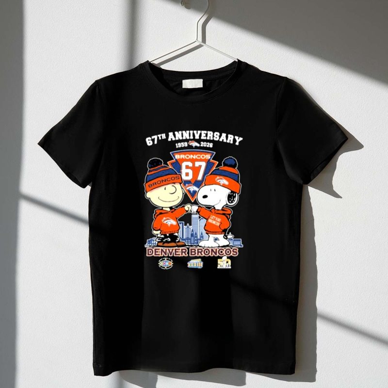 Snoopy And Charlie Brown The Peanuts Denver Broncos 67Th Anniversary 1959 2026 1 T Shirt