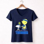 Snoopy And Oklahoma City Thunder Basketball Fans Walking With Woodstock 5 Womens V Neck