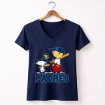 Snoopy And San Diego Padres Baseball Team Fans With Woodstock And Sports Equipment 5 Womens V Neck.jpg