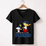 Snoopy And San Diego Padres Baseball Team Fans With Woodstock And Sports Equipment 7 Womens V Neck.jpg