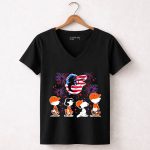 Snoopy And The Peanuts Baltimore Orioles 4th Of July American Flag 7 Womens V Neck