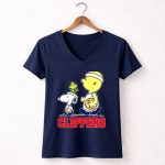 Snoopy And Woodstock Basketball With La Clippers Fans 5 Womens V Neck