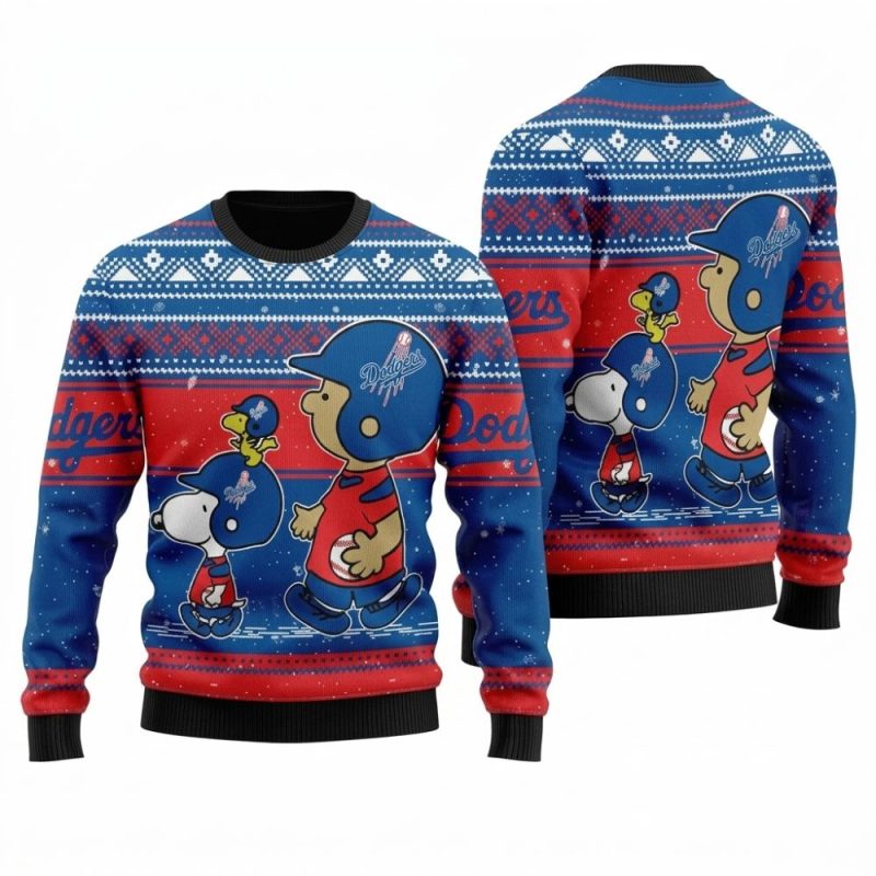 Snoopy And Woodstock Dodgers Christmas Ugly Sweater 1.Jpg