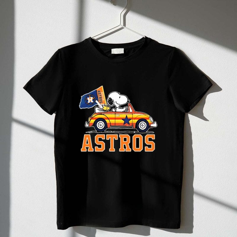 Snoopy And Woodstock Driving Car Houston Astros Flag 1 T Shirt