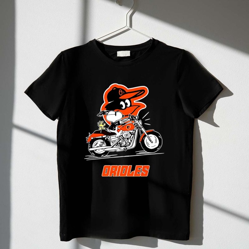 Snoopy And Woodstock Driving Motorbike Baltimore Orioles 1 T Shirt