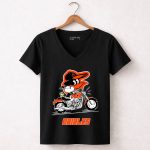 Snoopy And Woodstock Driving Motorbike Baltimore Orioles 7 Womens V Neck