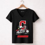 Snoopy And Woodstock Driving Motorbike Cleveland Guardians 7 Womens V Neck.jpg