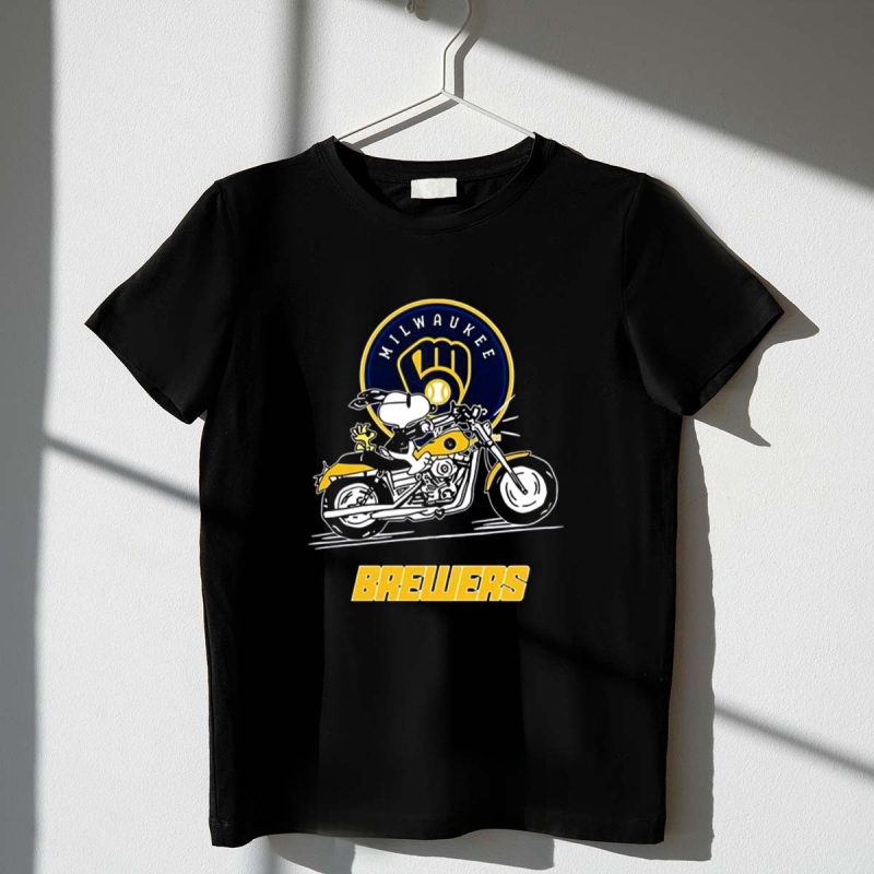Snoopy And Woodstock Driving Motorbike Milwaukee Brewers 1 T Shirt 2.Jpg