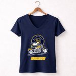 Snoopy And Woodstock Driving Motorbike Milwaukee Brewers 5 Womens V Neck 2.jpg