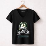 Snoopy And Woodstock Driving Motorbike Oakland Athletics 7 Womens V Neck.jpg