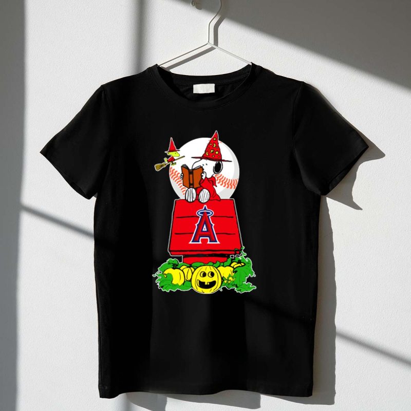 Snoopy And Woodstock Halloween Los Angeles Angels Baseball Pumpkin Scene 1 T Shirt.jpg