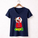 Snoopy And Woodstock Halloween Los Angeles Angels Baseball Pumpkin Scene 5 Womens V Neck.jpg
