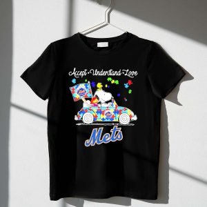 Snoopy And Woodstock New York Mets Driving Car Autism Accept Understand Loves 1 T Shirt