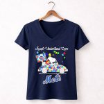 Snoopy And Woodstock New York Mets Driving Car Autism Accept Understand Loves 5 Womens V Neck