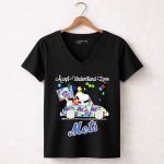 Snoopy And Woodstock New York Mets Driving Car Autism Accept Understand Loves 5 Womens V Neck1