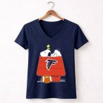 Snoopy And Woodstock On Atlanta Falcons Doghouse With Football 5 Womens V Neck