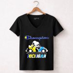 Snoopy And Woodstock On Car Champion Michigan Wolverines X Detroit Lions 7 Womens V Neck.jpg