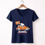 Snoopy And Woodstock Ride The New York Islander Car 5 Womens V Neck.jpg