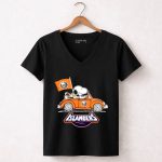 Snoopy And Woodstock Ride The New York Islander Car 7 Womens V Neck.jpg