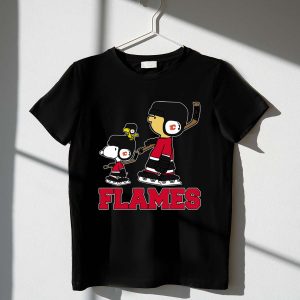 Snoopy And Woodstock With Calgary Flames Hockey Players 1 T Shirt.jpg