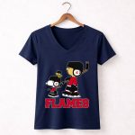 Snoopy And Woodstock With Calgary Flames Hockey Players 5 Womens V Neck.jpg
