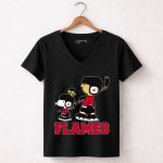 Snoopy And Woodstock With Calgary Flames Hockey Players 7 Womens V Neck.jpg