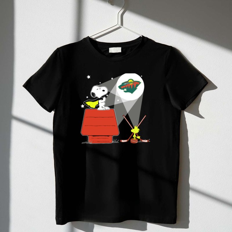 Snoopy And Woodstock With Minnesota Wild Logo Moonlight 1 T Shirt.jpg